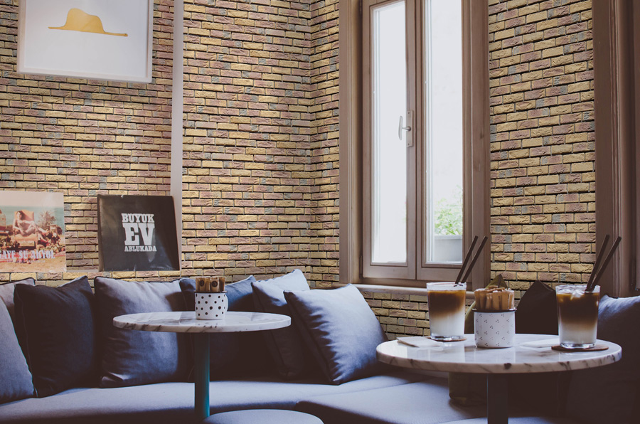 Walls decorated with artificial stone in the office interior